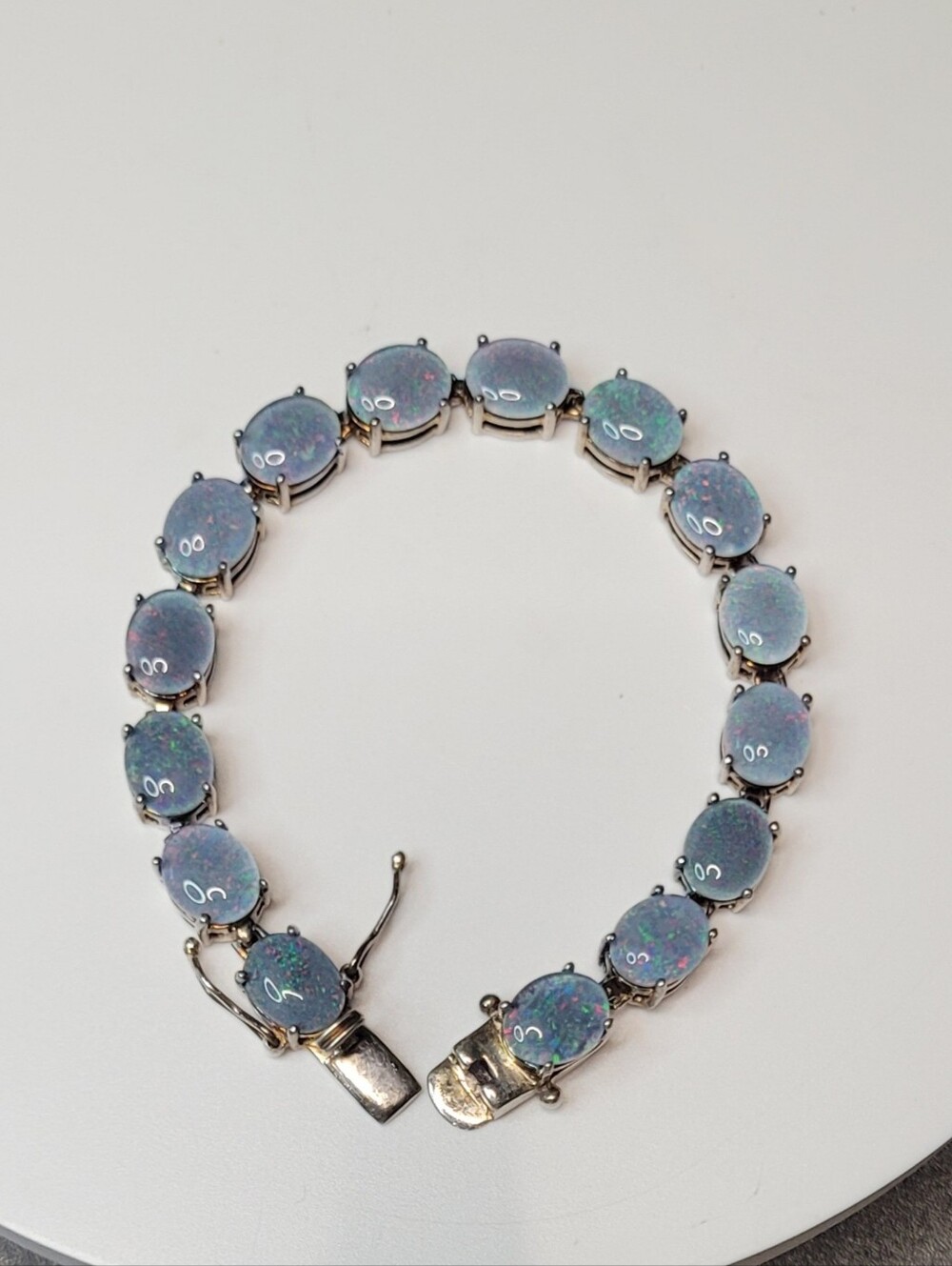 Vintage 925 Sterling Silver Opal Triplet Tennis Bracelet 7"